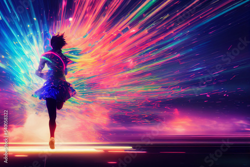 Glitched girl running with Multiple colors floating wallpaper