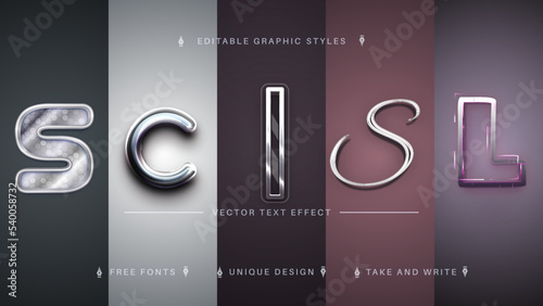 Set 5 Realistic Metal Editable Text Effects, Font Styles