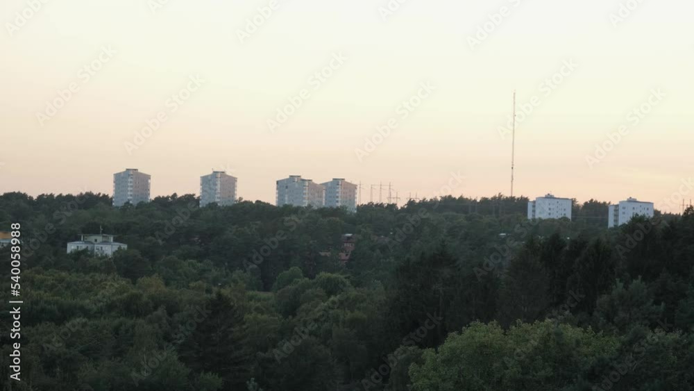 Kortedala Cityscape Aerial, Forest and Apartment Buildings, Gothenburg, Sweden