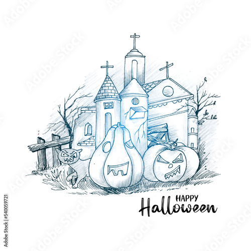 Happy Halloween festival haunted horror house background design