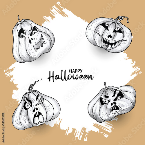 Happy Halloween festival creepy devil pumpkins background design