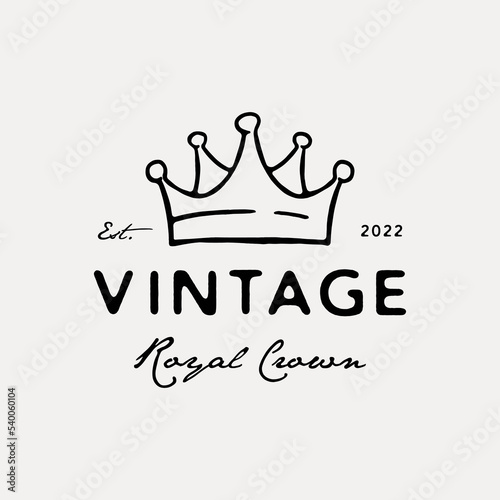 Vintage hipster hand drawn crown logo design illustration