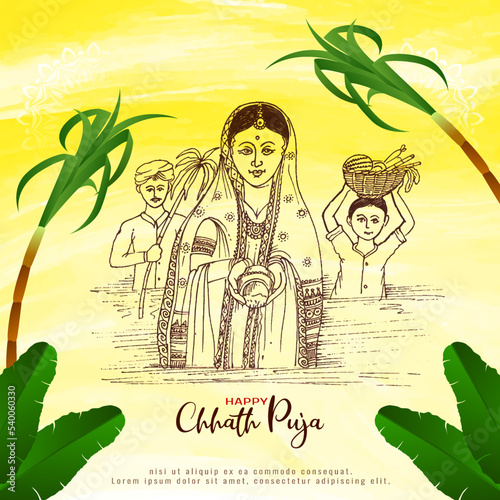Religious Indian festival Happy Chhath Puja celebration background