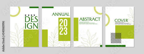 set of natural geometric cover templates. simple and modern white green design. A4 size layout. for annual reports, journals, presentations, catalogs, notebooks