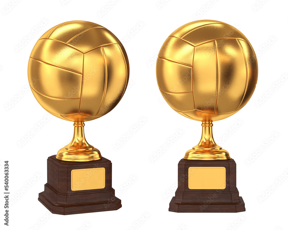 Set of golden trophies volleyball ball on a white background, 3d render Set of golden trophies volleyball ball on a white background, 3d render