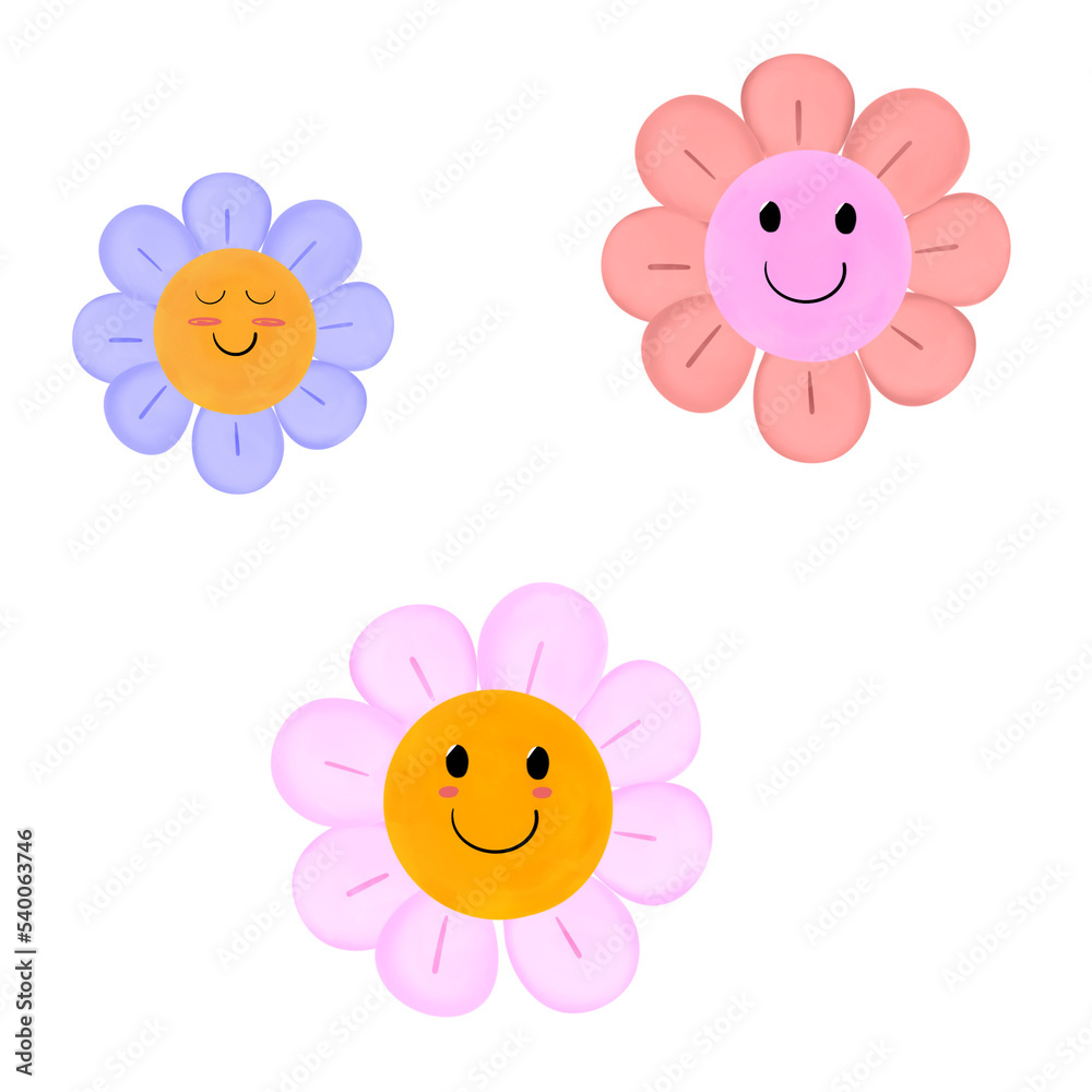 Naklejka premium Smile Daisy Flowers Watercolor 