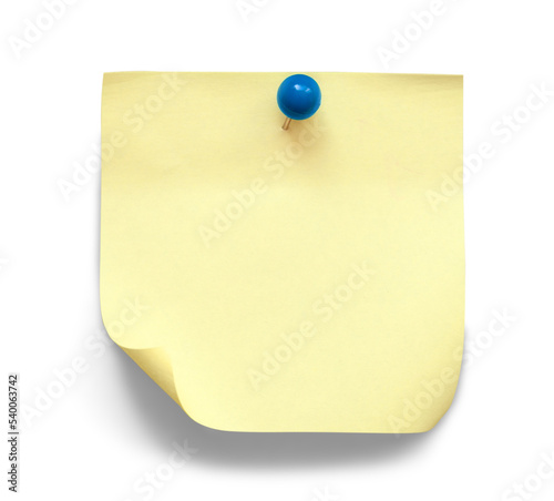 Pinned blank paper note isolated on white