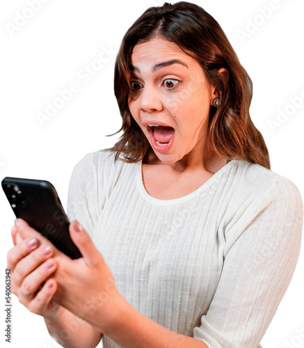 surprised woman with phone PNG
