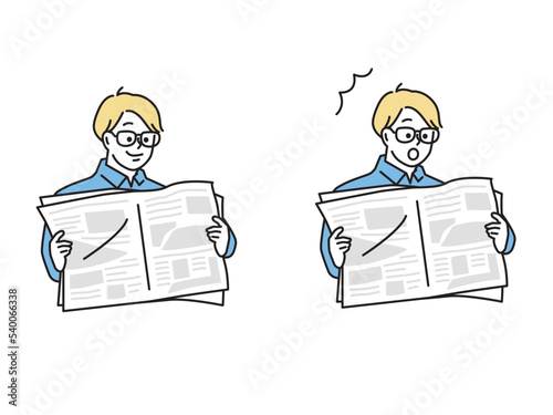 新聞を読む人(勉強、社会、経済、知識、ビジネスマン) Readers of newspapers: study, society, economics, knowledge, businessmen.