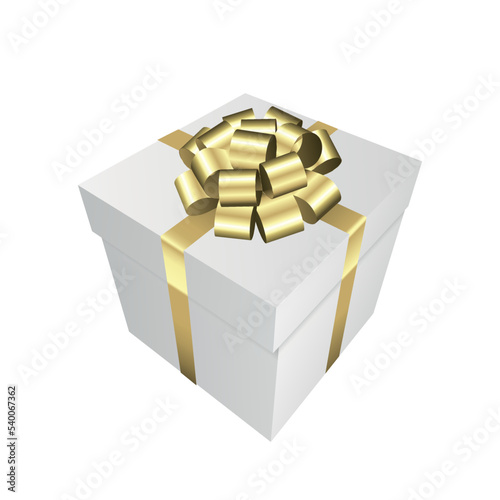 White gift box with a gold bow - Christmas and birthday present collection