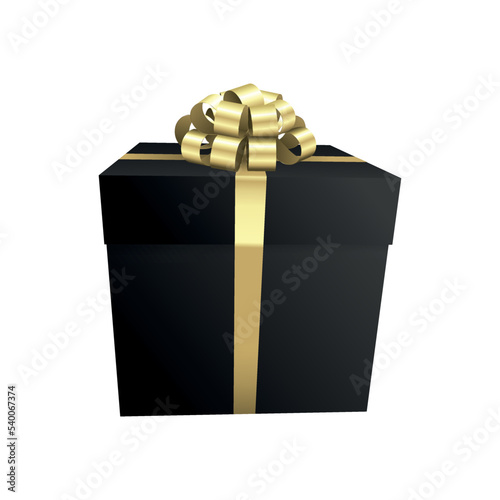 Black gift box with a gold bow - Christmas and birthday present collection