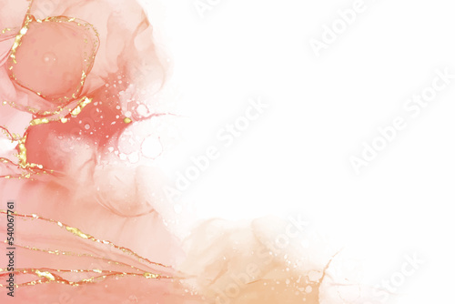 Pastel cyan mint liquid marble watercolor background with gold lines and brush stains. Teal turquoise marbled alcohol ink drawing effect. Vector illustration backdrop, watercolour wedding invitation.