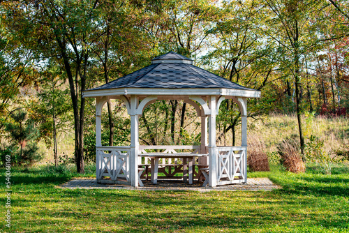 the wooden park gazebo house photo