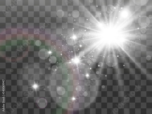 Bright beautiful star.Vector illustration of a light effect on a transparent background.   