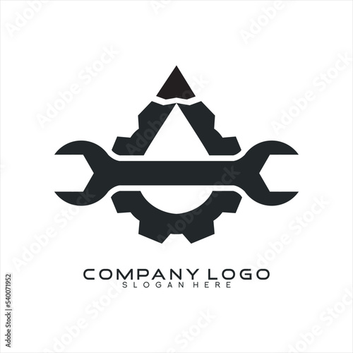 Gear and wrench illustration logo design with water drop concept. This logo can be used for plumbing repair business.