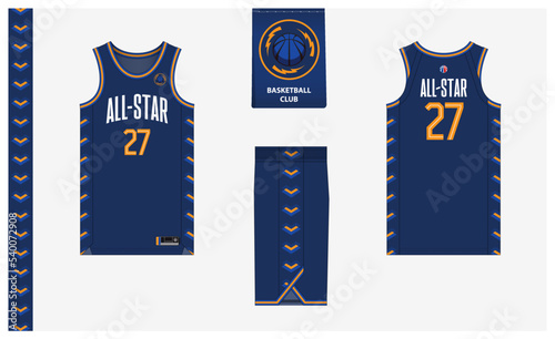 Basketball uniform mockup template design for basketball club. Basketball jersey, basketball shorts in front and back view. Basketball logo design.