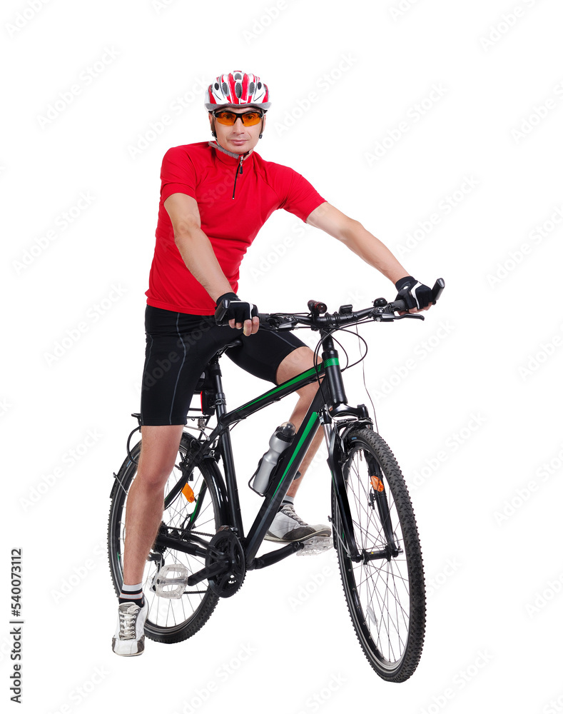 Obraz premium Full length picture of a standing cyclist isolated on white
