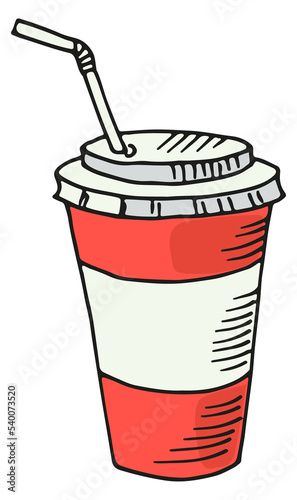 Plastic cup drink with straw. Sweet soda container