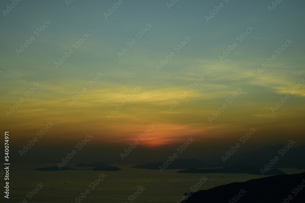 High angle of calm seascape at sunset 