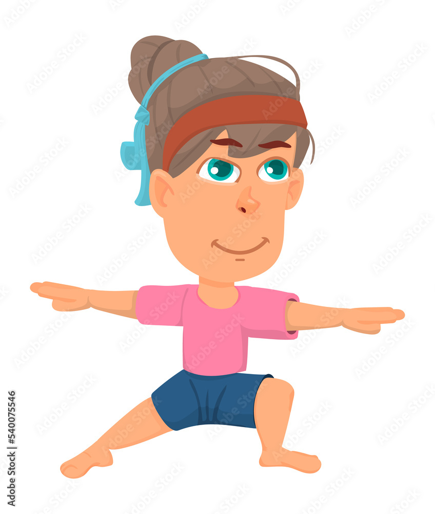 Female yoga. Cartoon girl doing exercise workout