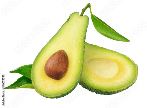 Halved avocado with kernel. Cut out, no background