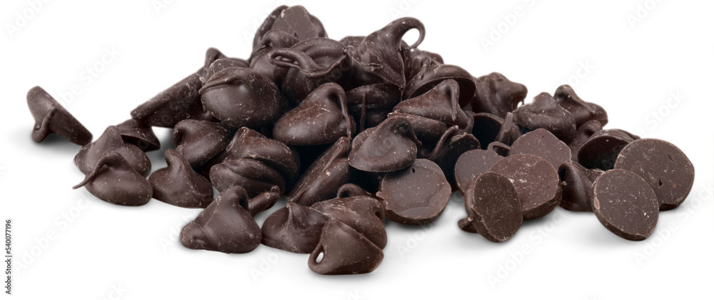 Chocolate chocolate chips isolated chunks ingredient decoration chocolate chip - obrazy, fototapety, plakaty 