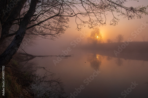 foggy sunrise over the river © Александр Арендарь