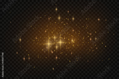Realistic golden star dust light effect isolated on transparent. Stock royalty free vector illustration