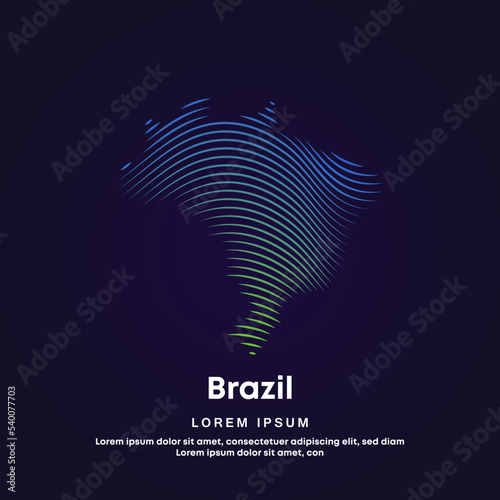 Abstract Brazil map in a linear style. Vector logo Brazil  map color silhouette on a dark background. Brazil  map vector template suitable for organization, company, or community. EPS 10