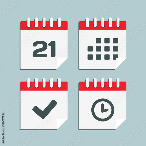 Icon calendar number 21, agenda app, timer, done