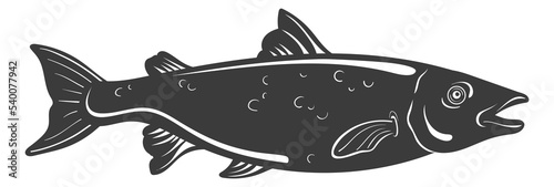 Salmon black logo. River fish icon. Underwater animal