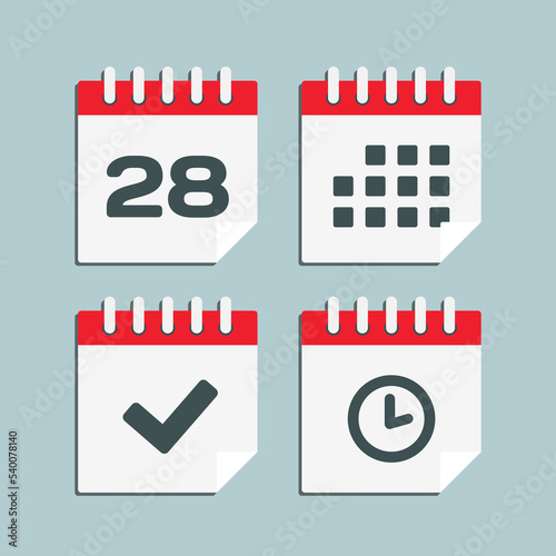 Icon calendar number 28, agenda app, timer, done