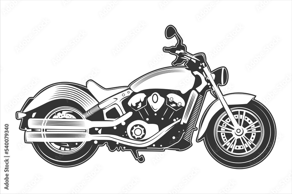 Of hand drawn motorcycle isolated on white background. monochrome style.