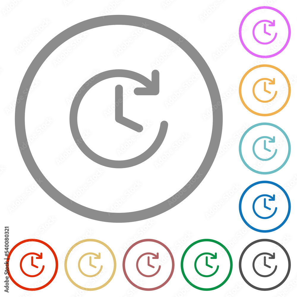 Circle shaped forward arrow and clock flat icons with outlines Circle shaped forward arrow and clock flat icons with outlines