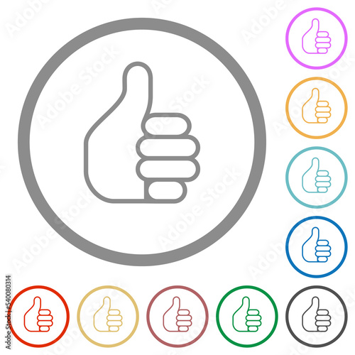 Left handed thumbs up outline flat icons with outlines