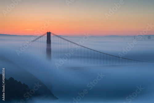 Foggy Sunrise Golden Gate Bridge San Francisco photo