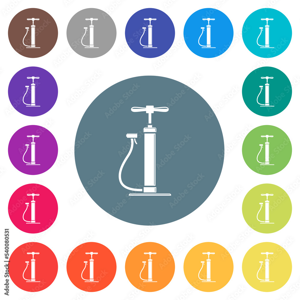 Air pump with gloss flat white icons on round color backgrounds Air pump with gloss flat white icons on round color backgrounds