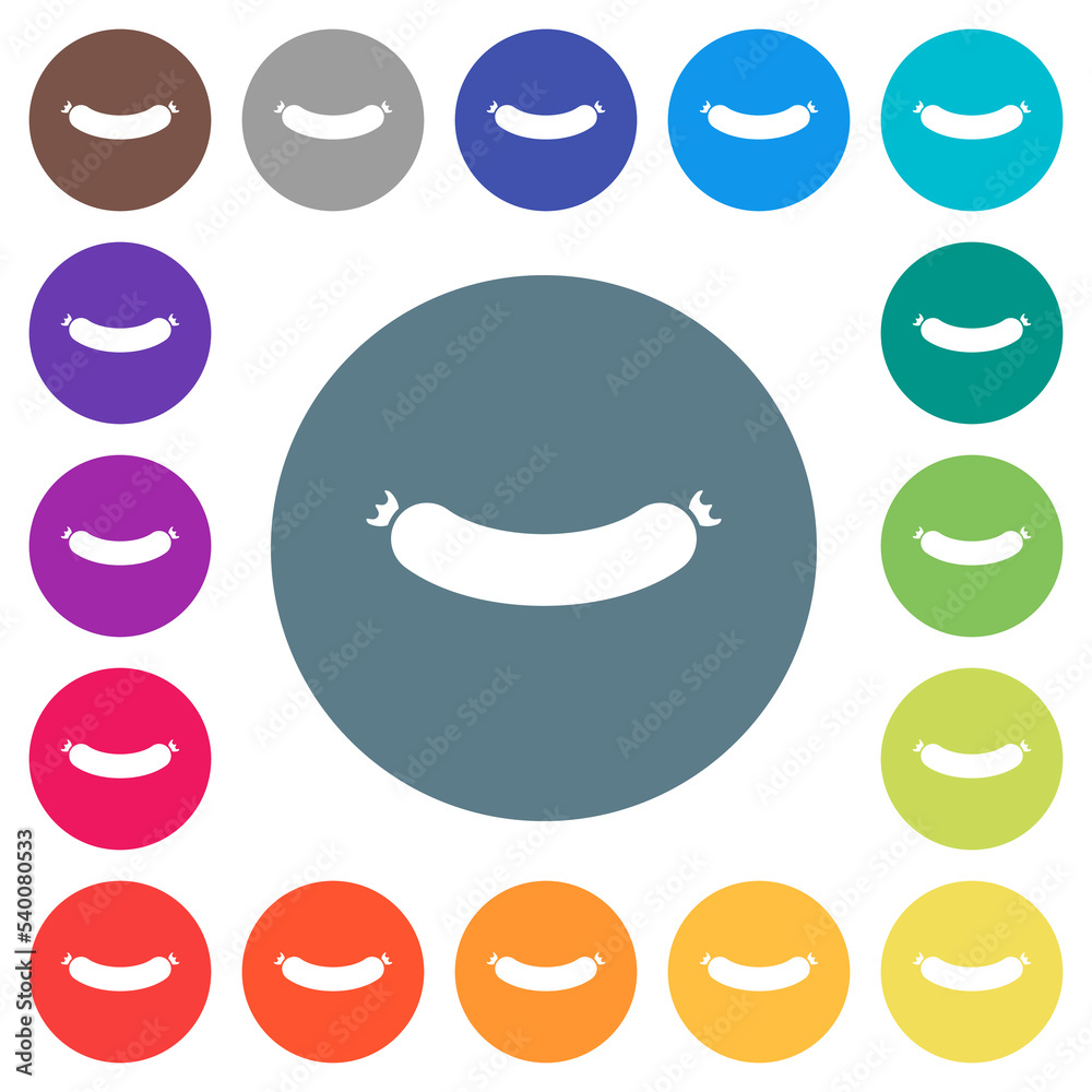 Sausage solid flat white icons on round color backgrounds Sausage solid flat white icons on round color backgrounds