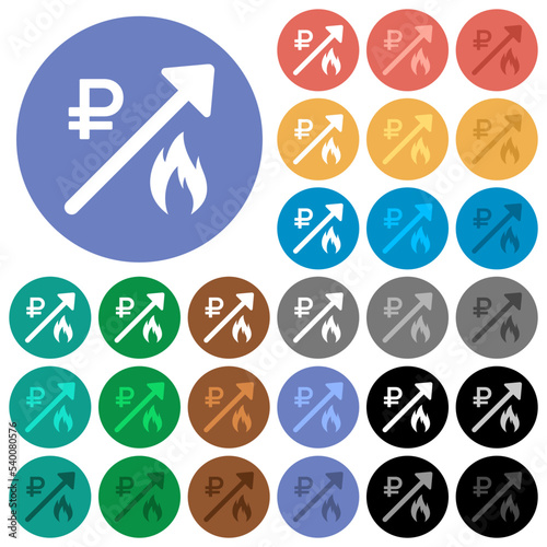 Rising gas energy russian Ruble prices round flat multi colored icons
