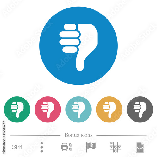 Right handed thumbs down solid flat round icons
