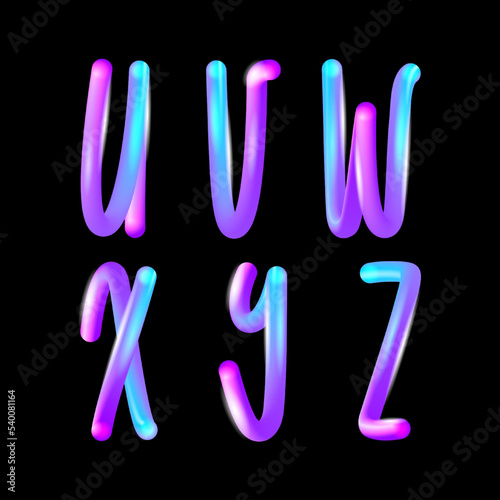 3D flexible neon font tubular alphabet, bright plastic bubble letters