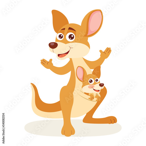 Cartoon Mother And Baby Kangaroo