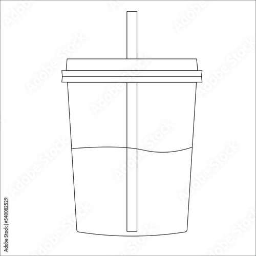 take away cup with drink and a straw black line