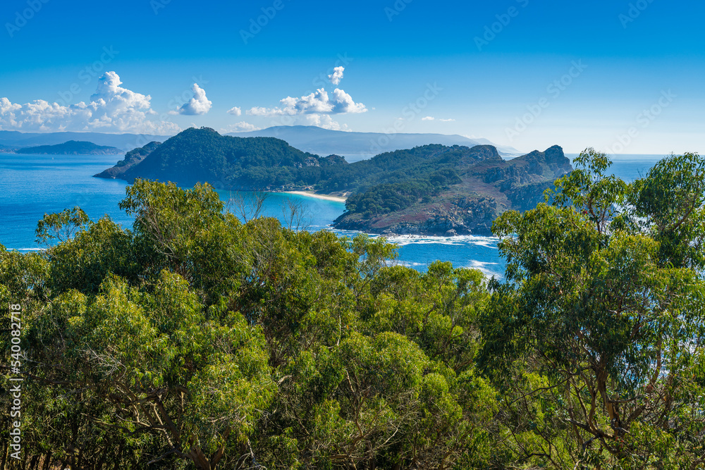 View of the Cies Islands with the island of San Martino in the background. . Galicia, Spain. View of the Cies Islands with the island of San Martino in the background. . Galicia, Spain.
