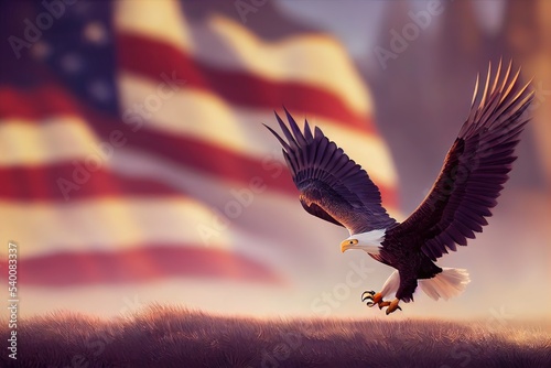 3D rendered American Bald Eagle with cute kawaii look like modern animation. Computer generated patriotic American bird. Official mascot of the United States