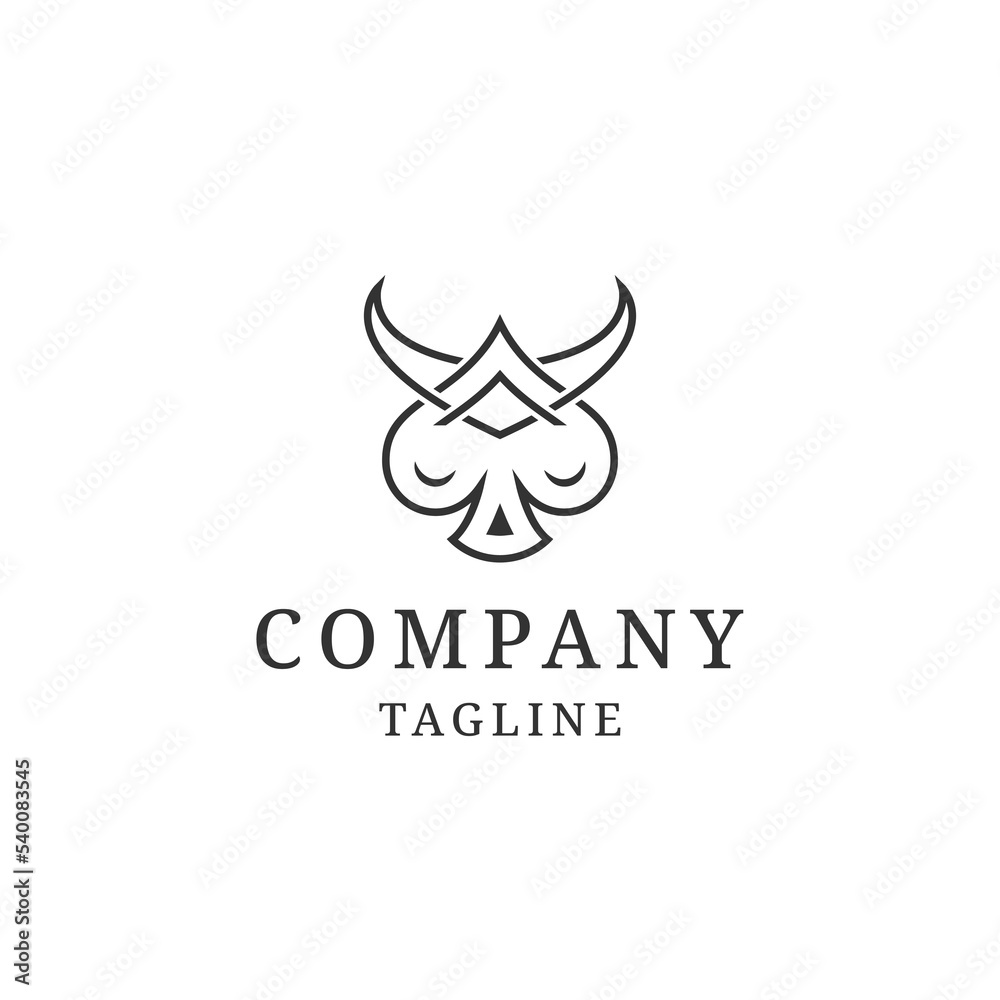 Head bull logo with ace style line design template flat vector
