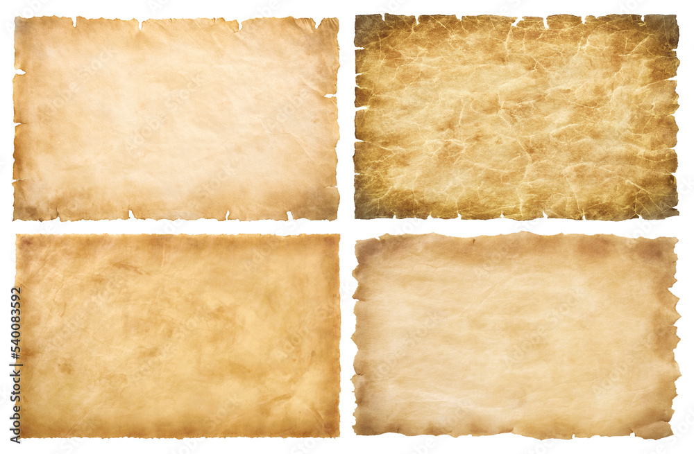 collection set old parchment paper sheet vintage aged or texture isolated on white background