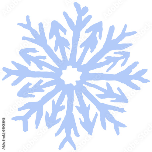 Rough hand-drawn brush single snowflake. Vector winter clipart isolated on transparent background