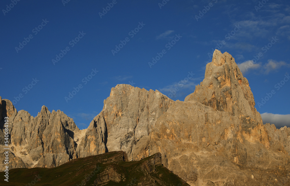 Dolomites in the Italian Alps and the typical orange color of the sunset called ENROSADIRA