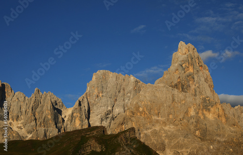 Dolomites in the Italian Alps and the typical orange color of the sunset called ENROSADIRA